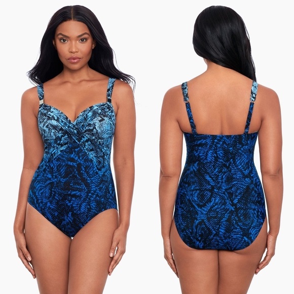 NWT Miraclesuit 10 Boa Blues Underwire Bra Tummy Control One Piece Navy $200 - Picture 1 of 4